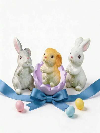 4pcs Easter Bunny Hug Egg, Egg Shell, Bunny Hug Decor, High Quality Resin Made Miniature Spring Holiday Ornaments, Suitable For Outdoor, Indoor Office Party, Room Decor, Micro Landscape, Desktop, Easter Gift