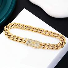 男士6毫米不锈钢项链，14K镀金链，镶嵌锆石，钛钢扣，节日礼物 - 款式1 - 查看 5