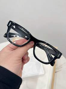 1pc Men's Casual Retro Square Black Flat Lens Glasses, Suitable For Daily Wear And Street Photography - Multicolor - View 3