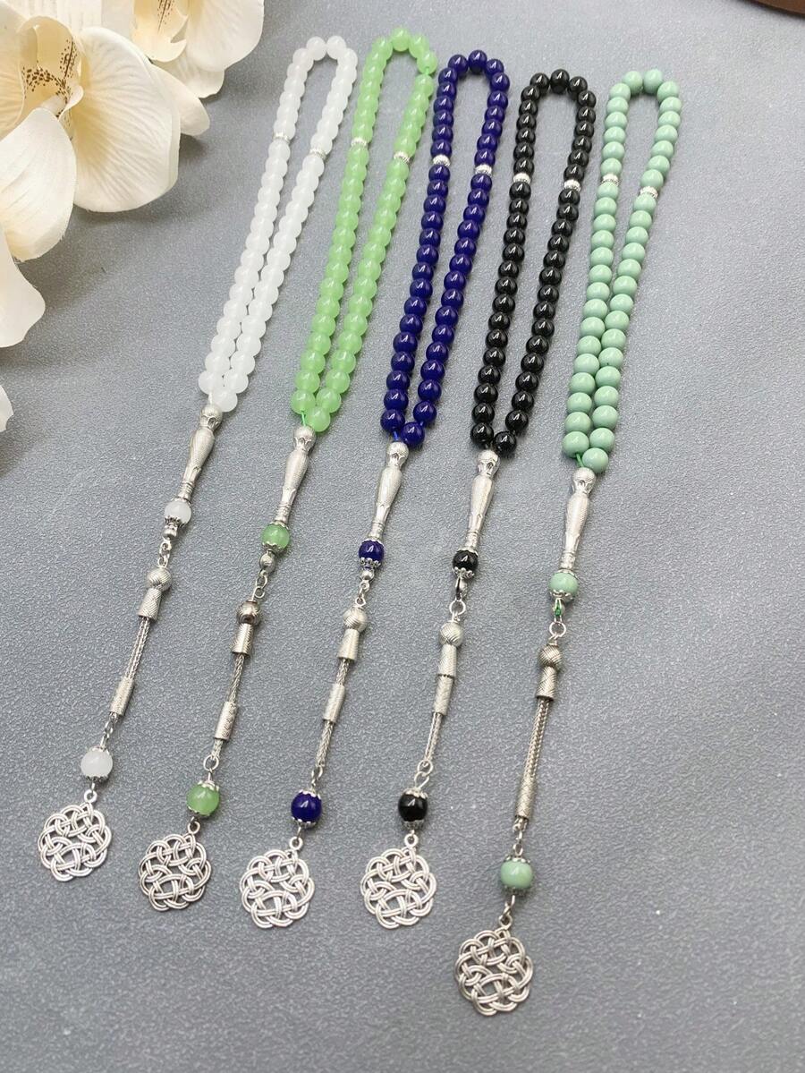 1串33颗8毫米男士念珠礼品，宰牲节穆斯林念珠，中国结，寓意和平、祝福、平安，念珠手链 - 彩色 - 查看 1