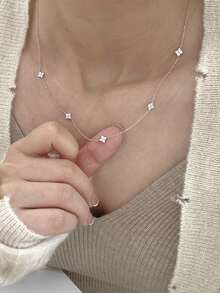 1 新款时尚银色锆石花朵链项链首饰 - 銀色 - 查看 2