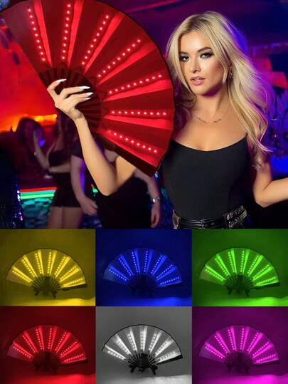 1pc Carnival Foldable LED Light Up Hand Fan, Colorful Lighting Handheld Fan (With Battery) - Party Gift, Performance, Wedding, Birthday, Home Decor, Nightclub, Glow Party Supplies, Japanese Clap Stick, Music Festival, Amusement Equipment, Halloween Party, Autumn Decor, Cosplay, Luminous