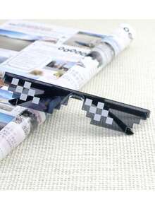 Mosaic Glasses, Retro Pixel Glasses For Men, Fun Party Glasses - Black - View 3