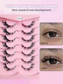 Asiteo 全新7对装假睫毛，蓬松仿貂毛假睫毛，5D纤长浓密款，打造迷人纤长浓密效果。 - 黑色 - 查看 4