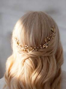 1件优雅手工金色扭花发梳，新娘侧边发型配饰，欧美风格婚礼发饰 - 彩色 - 查看 2