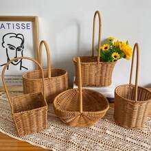 Cesta de almacenamiento tejida a mano, cesta para frutas, verduras, flores, bolsa de compras de ratán, cesta para pan, picnic, organizador de escritorio - Cesta C - Ver 6