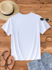 Disney 1pc Women's Short Sleeve T-Shirt, Minnie Mouse And Daisy Duck Graphic Print Short Sleeve Tee, Round Neck With Slight Stretch, Easy Care Fabric, Suitable For Daily Wear, Fashionable Women's Short Sleeve T-Shirt, Casual Wear - White - View 2