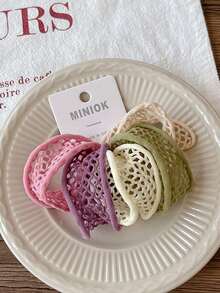 5个镂空网状发圈，2025新款不褪色宽边口罩发圈，女士高弹力简约马尾发圈，橡胶发饰发圈发绳美容家居卧室装饰 - 彩色 - 查看 8