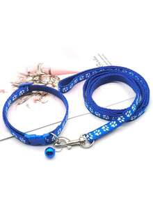 1 Set Of Dog Paw Print Collar With Bells Set And Leash, Equipped With Adjustable Buckle, Fashionable And Collar, Suitable For Small Dogs And Cats, With Multiple Colors To Choose From - Multicolor - View 4