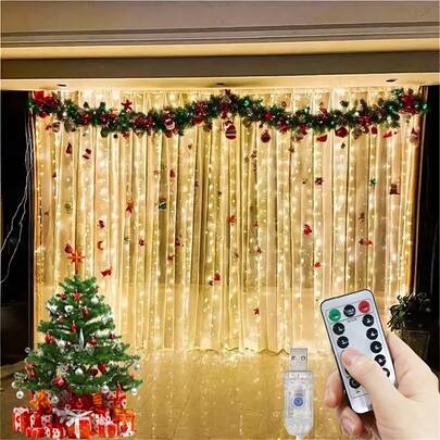 浪漫氛围灯饰，童话室内串灯，USB供电，8功能遥控节日串灯，卧室，家居装饰灯，婚礼派对，生日，斋月，开斋节