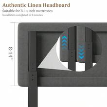 Base de Cama Plataforma con Cabecera Tapizada de Lino Ajustable, Soporte de Listones de Madera Resistentes, Sin Resorte de Caja Necesario y Montaje Fácil - Gris - Twin XL - Ver 5