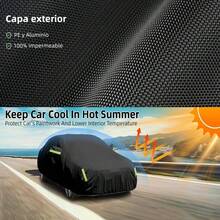 TAIMEI Funda de Coche Impermeable Cubierta para Auto Exterior, 490x180x150CM Cubierta de Coche Lona para Auto con Cremaller, Cubre Coche Anti-Coberturas Completas con Tira Reflectante (Negro) - A - Ver 5