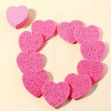 10/20/30/50 Pieces Pink Cosmetic Puff Heart Shaped Makeup Remover Tool Natural Face Washing Cleansing Sponge Compressed Sponge Travel - Pink - View 3