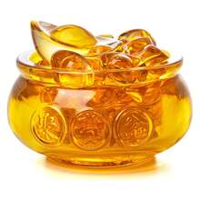 元宝水晶玻璃宝盆，内含1个大金锭和32个小金锭，水晶风水招财碗，家居办公摆件，寓意繁荣昌盛。 - 聚寶盆 - 查看 5