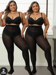 2 chiếc quần legging co giãn thần kỳ, quần tất co giãn cao cấp dành cho nữ cỡ lớn, vớ mỏng xuyên thấu gợi cảm, phù hợp cho người nặng đến 90kg, thích hợp cho dịp Giáng sinh. - màu đen - Xem 7