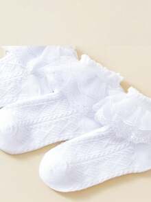 3 Pairs Cotton Butterfly Lace Mesh Frill Trim Socks, Suitable For Summer, Dance, Students, Princess - White - View 5