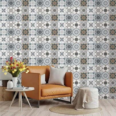 1pc Vintage Patchwork Floral Digital Print Wallpaper, Suitable For Boys/Girls Room, Bedroom, Living Room, Furniture Renewal, Home Wall Decor, Self-Adhesive Removable Waterproof Vinyl PVC Material For Home, Dorm, Rental