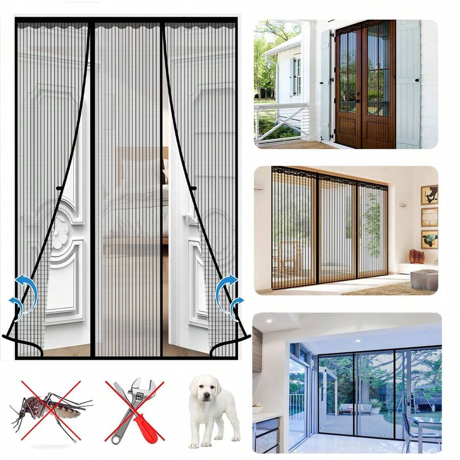 Magnetic Screen Door, Self-Sealing Mesh Door, Thick Mesh Magnetic Closure Anti-Insect, Multiple Sizes - Pet Friendly, Black - Black - View 1