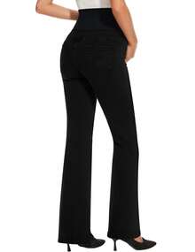 Women's Stretch Maternity Bootcut Jeans With Pockets Over The Belly Bell Bottoms Flare Denim Pants Pregnancy Clothes - Black - View 6