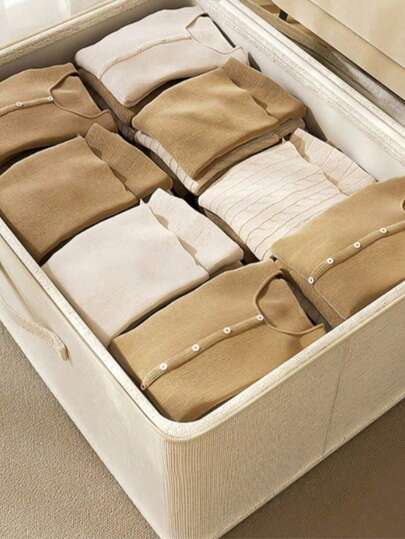 1pc Foldable Storage Box With Zipper And Handle, Beige Storage Bin, Made Of Polyester Linen, Square Shaped With Lid, Versatile, Can Be Used To Store Clothes, Toys And Other Items, Also Suitable For Indoor Decoration, Bedroom Decor, Decorative Strips, Storage, Jeans And Other Large Capacity Foldable Storage Box With Lid, Household Closet Folding Storage Box, Organizer Box For Clothes And Bedding