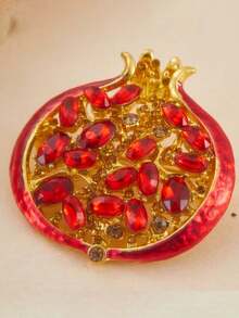 1pc Of A Stylish Pomegranate Brooch Featuring Shiny Synthetic Zirconia, Perfect For Autumn And Winter Fashion Additions - Multicolor - View 5