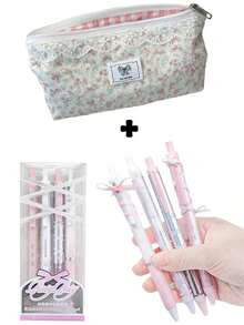 1 Fresh Pink Lace Floral Pencil Case (Excluding Heart-Shaped Keychain).Unique Style, Large-Capacity Stationery Storage Bag, Simple And Cute Makeup Bag.Student Stationery.Perfect Gift For The Back-To-School Season.An Ideal Choice For Students To Give Each Other As Gifts! - 彩色 - 查看 8