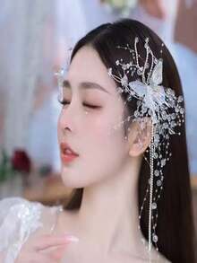 2pcs Crystal Butterfly Tassel Hair Clips, Fairy Wing Hair Accessories, Suitable For Bride, Holiday, Photo Shoot, Gift - White - View 3