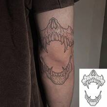 Herbal Temporary Tattoo Stickers, Skull And Teeth Pattern, Lasts 10-14 Days, Waterproof And Long-Lasting Black Temporary Tattoos For Adults, Waterproof Realistic Temporary Tattoo Stickers, Suitable For Men. - Christmas - View 4