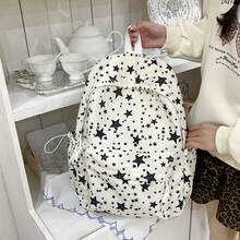 Casual Large Capacity Backpack, Fashion Star Pattern Nylon Messenger Bag, School Student Shoulder Bag, Travel Bag With Pendant, Suitable For Halloween - Beige - View 1