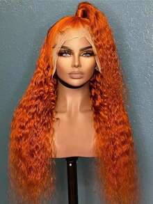 30 Inch Ginger Lace Front Wigs Human Hair 13x6 Deep Wave Lace Front Wigs Human Hair 250% Density HD Lace Curly Human Hair Wig Wet And Wavy Orange Colored Glueless Wigs Human Hair Pre Plucked With Baby Hair - S350 - 查看 2