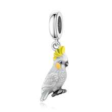 1pc 925 Sterling Silver Parrot Pendant, Tropical Vibe Dangle Bead DIY Decor, Unisex Gift - Silver - View 2