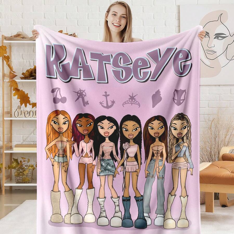 1PC KATSEYE Movie Poster Flannel Throw Blanket 50"X60" (Multiple Sizes) - Pink Filter Group Portrait & Directed By HYBE, Tapestry Wall Hanging, Room Decor, Perfect For Sofa, Bed, Office, Movie Poster Gift - multicolour 11 - 查看 1