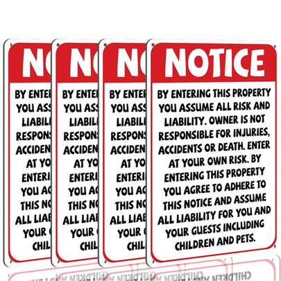 Risk Warning Signs For Property Not Responsible For Accidents Or Injuries Sign-2D Metal Aluminum Wall Decor, Front Door Decoration, Private Property Warning Signs, For Room Decor, Bedroom Decor, Garden Decor, Home Decor, Art Wall Decor (12*8in)