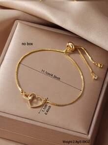 1pc Minimalist Gold Tone Criss-Cross Heart & Circle Adjustable Bracelet, Suitable For Teenage Girls And Girl, Daily Wear And Gift - Multicolor - View 4