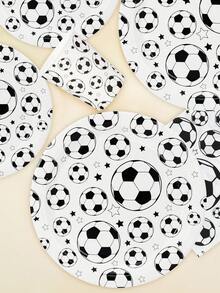 10pcs/50pcs/80pcs Football Theme Disposable Paper Plates, Cups, Napkins Party Supplies Tableware Set, Suitable For Football Theme Birthday Party, Sports Theme Event, Football Enthusiast Gathering, Etc. - Black and White - View 4