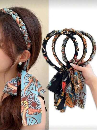 1pc Retro Pattern Long Tail Headband, Suitable For Women's Daily Wear, Gathers Flyaway Hair, Stylish & Unique, Fits Braiding, Face Washing, Dating, Travel, Outfit Matching, Photography, Spring/Summer Hair Accessory, Mother's Day Gift Headband