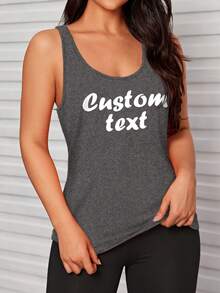 Customized Women's Tank Top, Add Your Text, Choose Preferred Color And Font, Design Your Own Personalized Printed Tank Top Sports - Dark Grey - View 2