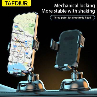 TAFDIUR 360° Adjustable Suction Cup Car Phone Holder, Horizontal & Vertical Screen Compatible, Stable Dashboard Navigation Holder, Compact & Stylish | Super Strong Suction | Desktop Phone Stand | Practical Car Interior Accessory, Dashboard Holder, Modern Car Accessory, Compact Design, Multi-Function Phone Holder, Rotatable Phone Holder, Suitable For Drivers And Commuters | With Suction Cup Base, Auto Locking Mechanism, Anti-Shake, Universal Car Navigation Holder