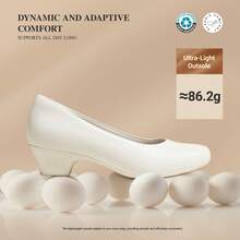Women's Chunky Block Heel Pumps, Closed Toe Slip-On Dress Shoes – Comfortable Low Heels For Work, Wedding & Casual - 白色 - 查看 7