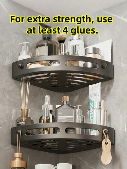 1个免钻孔粘胶浴室转角淋浴置物架 - 壁挂式洗发水及洗漱用品收纳架，三角形浴室壁挂式转角置物架，淋浴篮，多功能免钻孔洗发水及沐浴露架，浴室收纳架，化妆品收纳架，浴室配件，免钻孔，免钻孔洗发水架