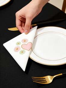 40pcs/Pack Heart Pattern Paper Napkins, 10*10 Inch, 3-Ply Thick Disposable Tissue Napkins, Suitable For Parties, Weddings, Restaurants, Kitchens, Holidays - Multicolor - View 2