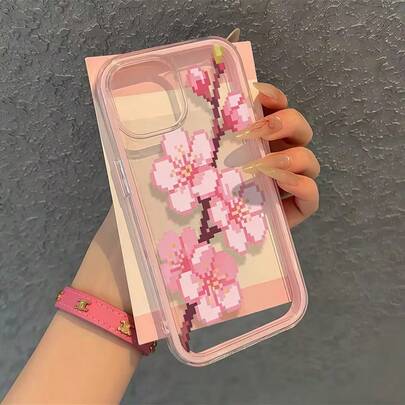 1 pieza Funda de teléfono 2 en 1 con diseño de rama de flor de cerezo rosa transparente y suave, apta para iPhone 17, 16, 15, 14, 13, 12, 11 Pro Max, 14, 15, 16Plus