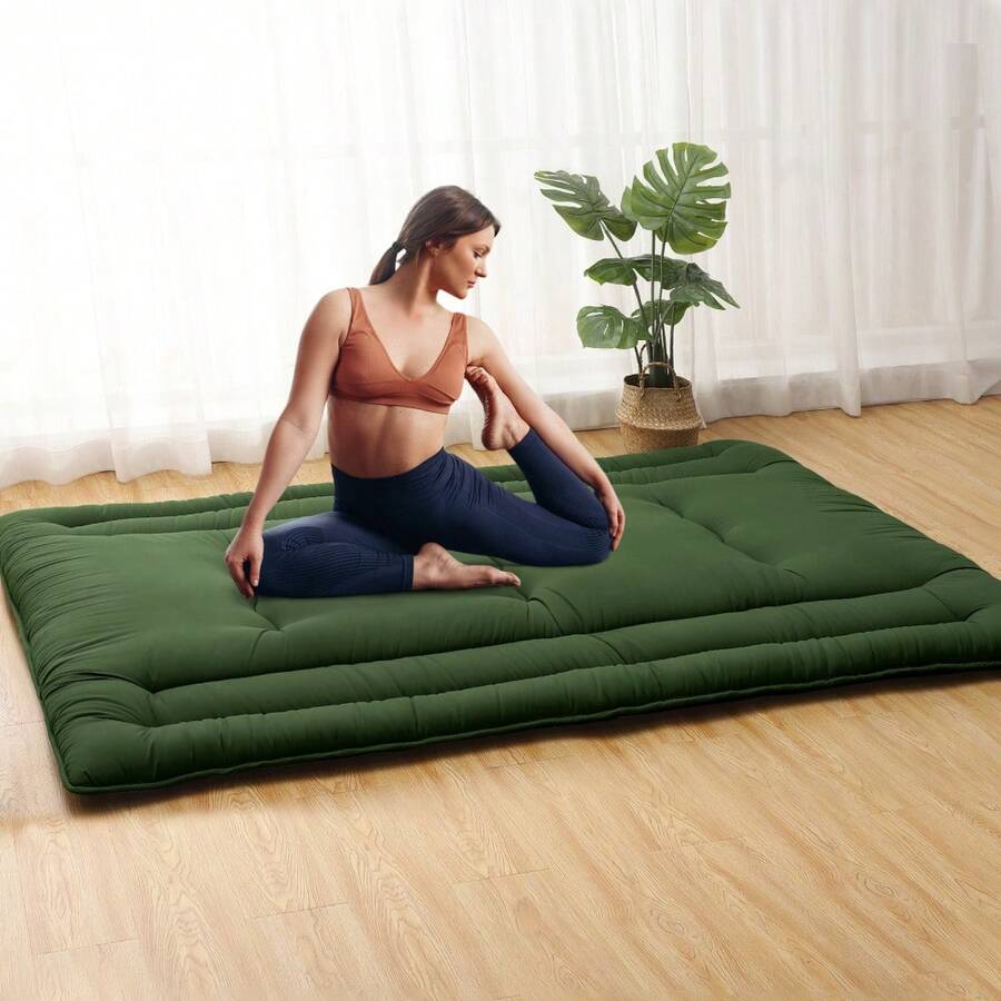 Foldable Floor Mattress, Japanese-Style Roll-Up Foam Sleeping Mat, Space-Saving Tatami Floor Bed for Living Room or Bedroom - Verde militar COMPLETO (137*203 cm) EE. UU. - Ver 1