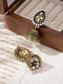 1对女士小珍珠水滴铃铛耳环，适合日常佩戴 - 金黃色 - 查看 5