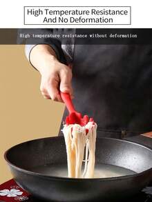 1pc Integrated Silicone Spoon, Cooking Silicone Strainer Ladle, Kitchen Mixing Salad Spoon - Red - View 4