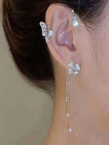 1pc Left/Right Ear Silver Tassel Earring Jewelry Women - Bạc - Xem 3