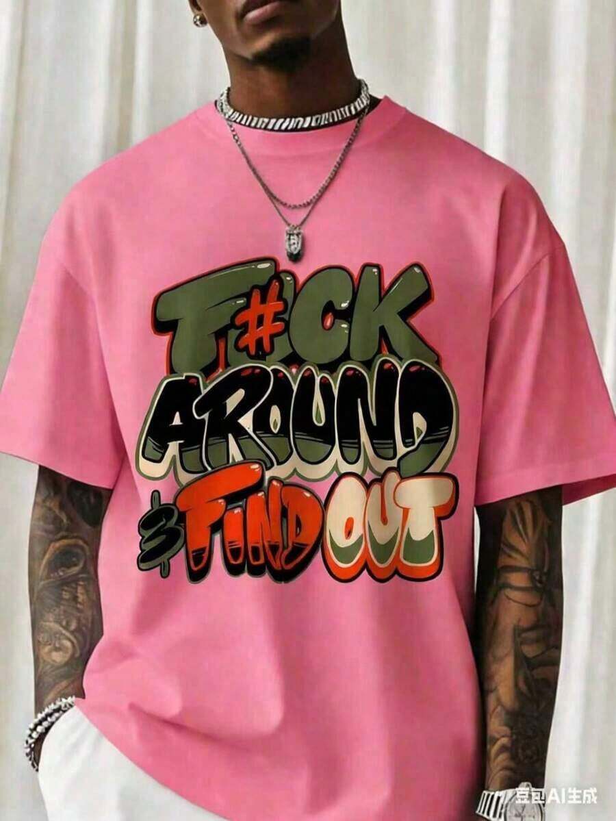 1Pcs 2026 F@K Around & Find Out Graphic Tee,180G Cotton Graffiti Print Short Sleeve Crop Top Summer Streetwear Gift - 粉色 - View 1