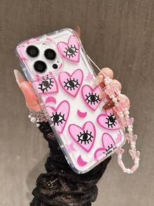 Pink Heart Pattern, Protective Case With Butterfly Lanyard, Compatible With Phone Models 17promax/15promax 14plus/13promax/12/11/7G/7P/IX/XR/XSMAX/11/12/13/14/15/16/15pro/15 Plus/15 Promax/7plus/8plus/X/Xs Max/Xr/11pro/12pro/13pro/14pro/12mini/13mini/11promax/12promax/13promax/14promax/14plus/6/6s/6plus/7/8/16Pr16Pro/16plus/16promax/12Pro/17/17Pro/17Promax/17air, Cute Phone Case, Phone Accessories With Beaded Lanyard - Multicolor - View 3