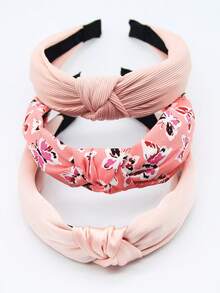 3件套女士纯色碎花发带（粉色、蓝色、绿色），甜美校园风布艺发箍，适合日常佩戴、户外活动、洗脸、化妆，可用作休闲发饰、美发工具、美容配件、卷发配件 - 西瓜粉 - 查看 7