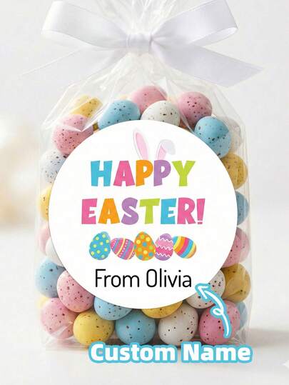 1-120pcs Custom Stickers, Custom Easter Stickers, Easter Labels, Custom Name Stickers, Personalized Easter Gift Stickers, Waterproof Stickers, Perfect For Easter Gift Wrapping, Candy Packaging, Gift Boxes, Cute, Stylish, Colorful Text, Unique, Ideal Gift For Friends, Son, Daughter, Family, Great For Easter